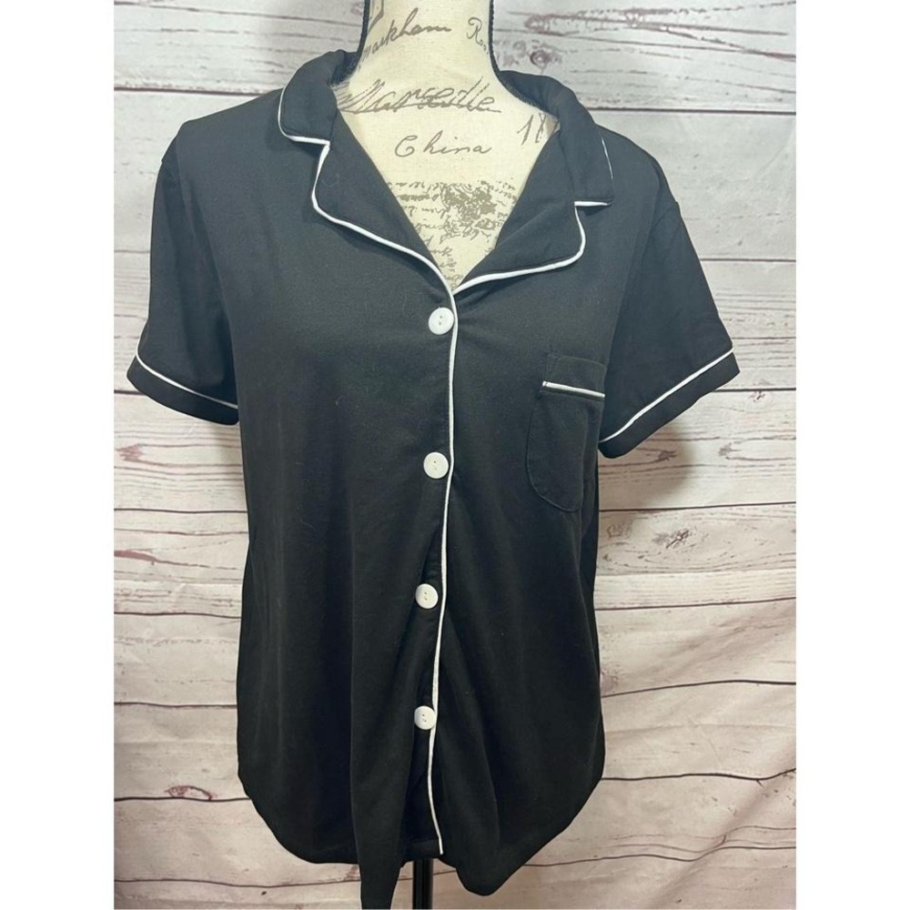 TART intimates Black Pajama Shirt Short Sleeve Button Down Lounge Size L